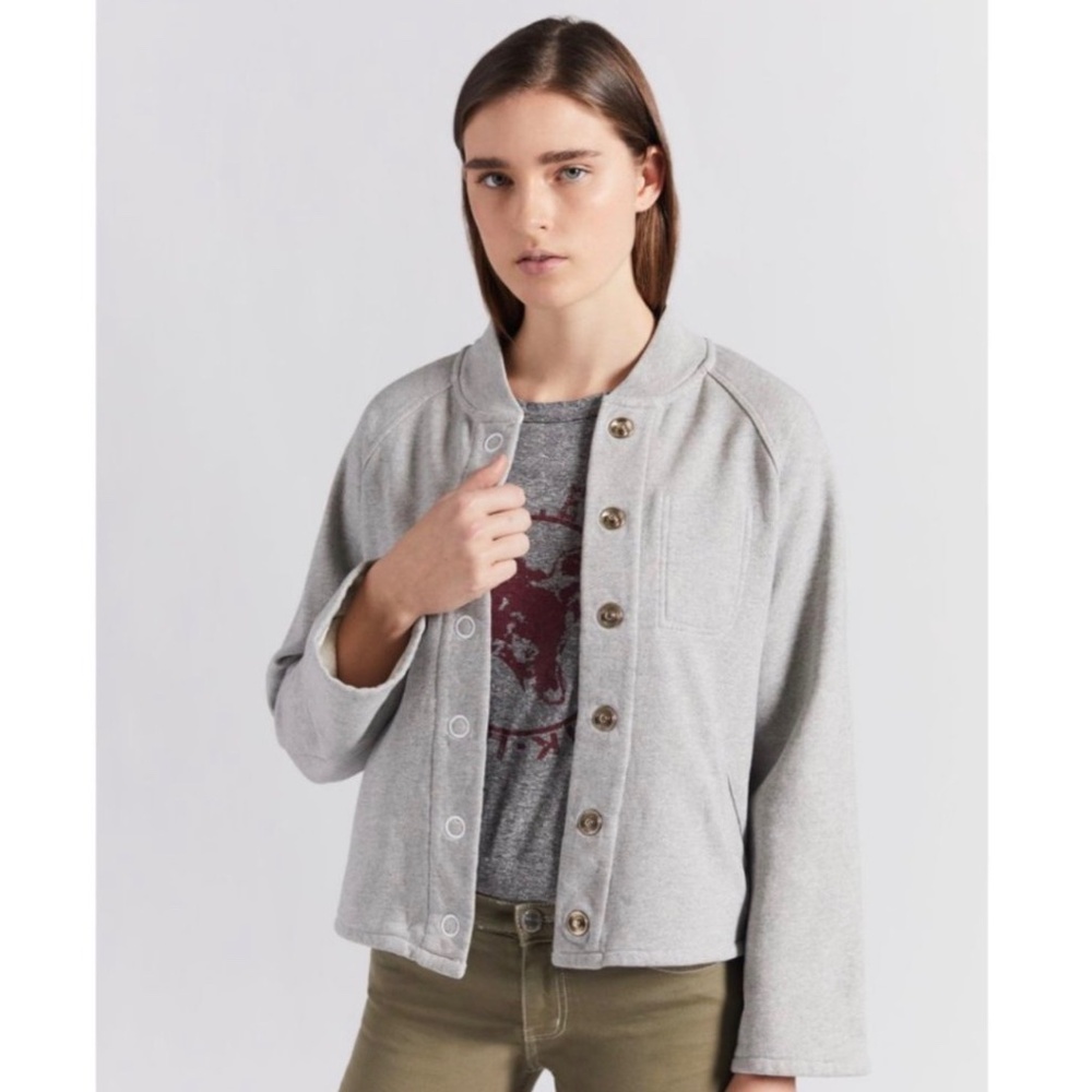 Current Elliott Cora Knit Bomber Jacket in Grey Cotton